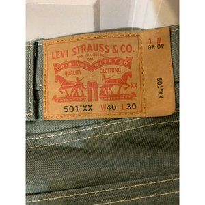 LEVI'S 501XX MENS 40x30 SHRINK TO FIT BUTTON‎ FLY COTTON Green JEANS Rare